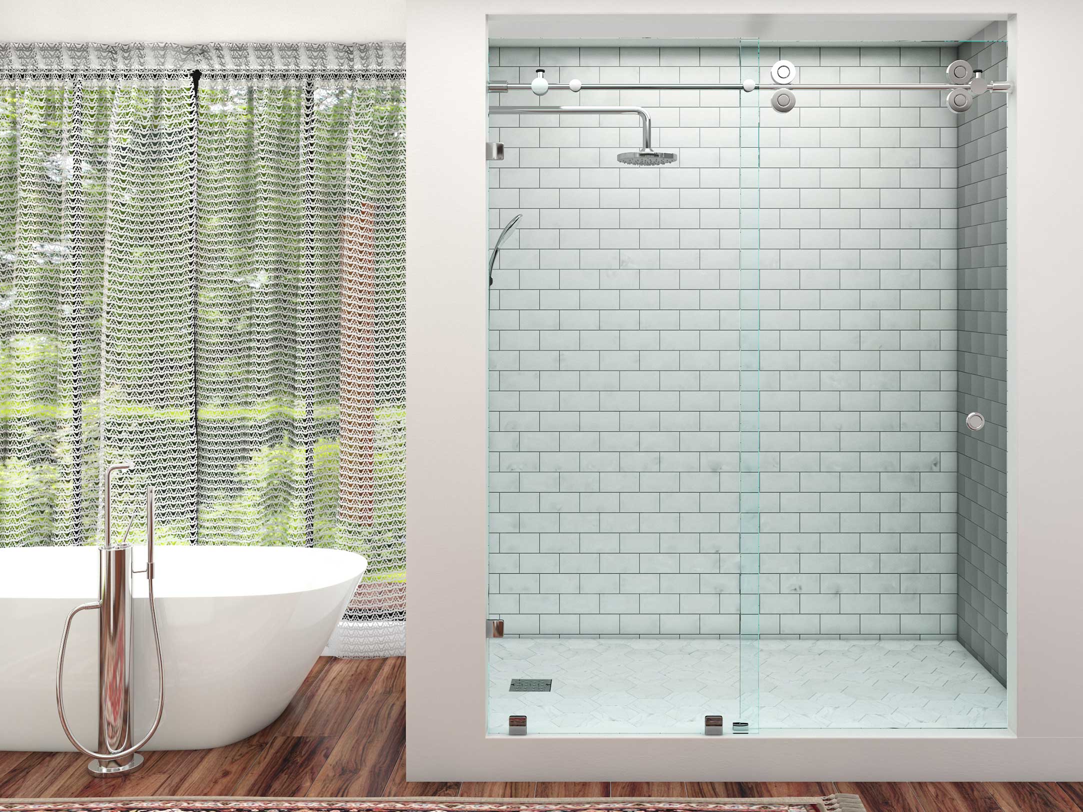 Empire sliding door — Full view, Chrome