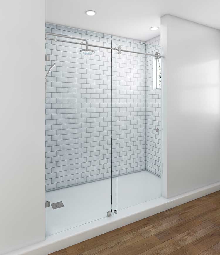 Skyline sliding door — Second angle, Brushed Stainless