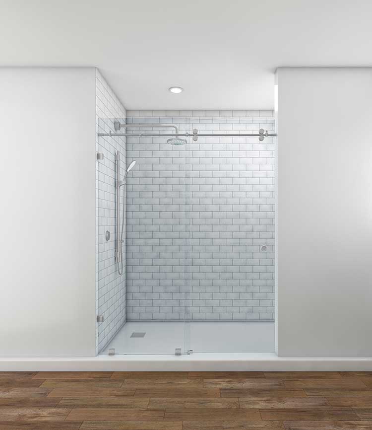 Skyline sliding door — Third angle, Brushed Stainless